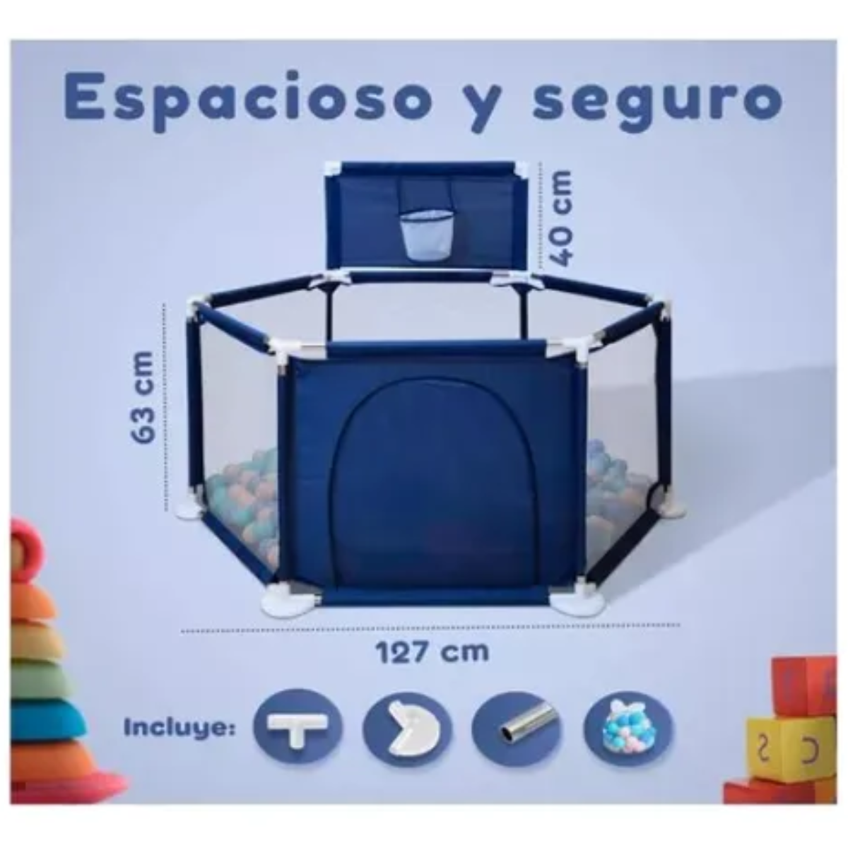 Vista 3 de Corral De Seguridad Hexagonal Infantil - Color: Rojo